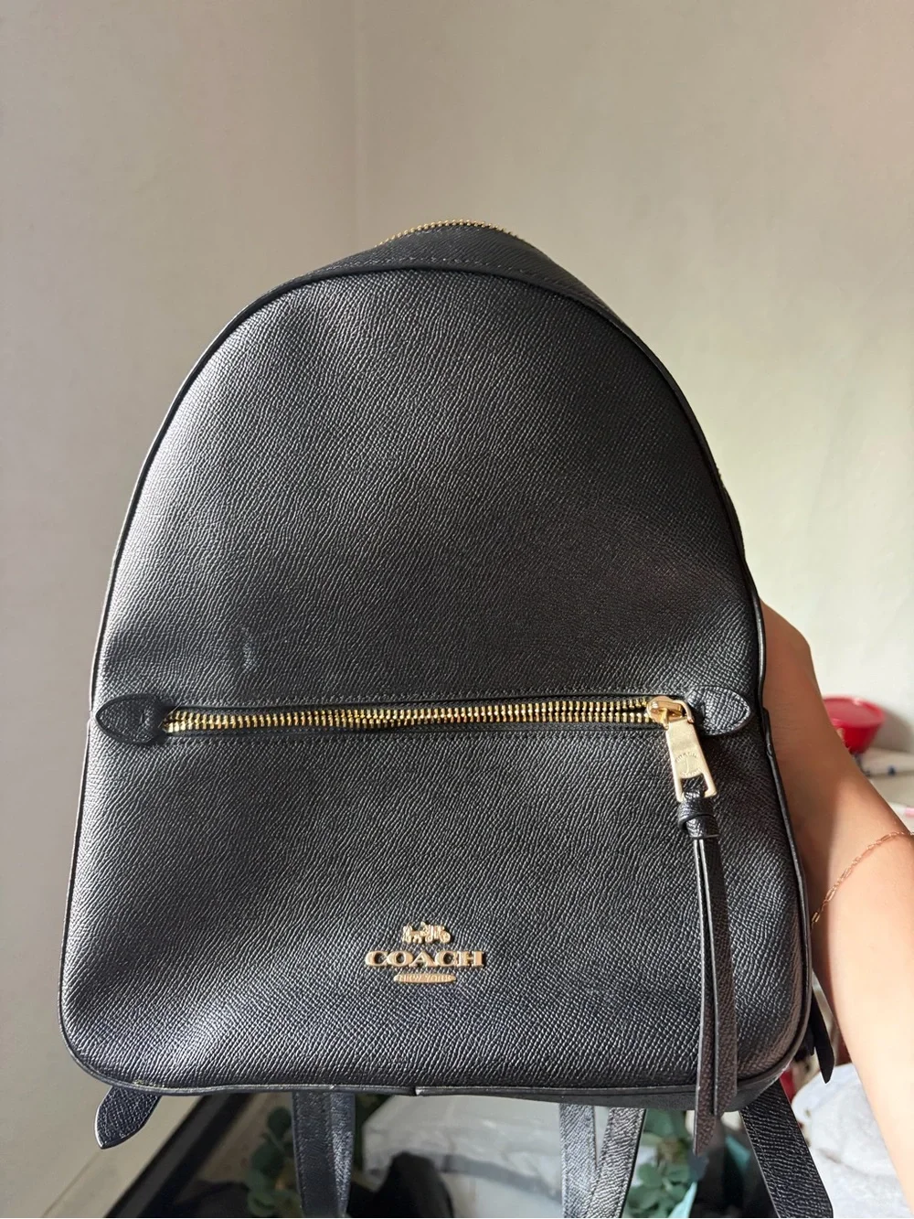 Coach Black Leather Mini Backpack with Gold Hardware